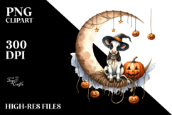 Cow Dressed for Halloween on Moon PNG Product Image 2