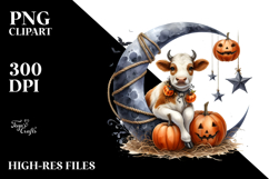 Halloween Cow on Half Moon PNG Product Image 2