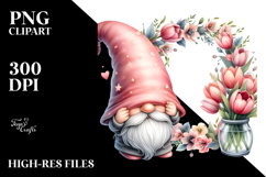 Cute Watercolor Gnome with Tulip Floral PNG Product Image 2