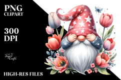 Cute Watercolor Gnome with Tulip Floral PNG Product Image 2
