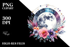 Vibrant Watercolor Moon With Flowers Product Image 2