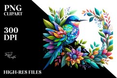 Abstract Vibrant Watercolor Bird with Flowers JPEG Product Image 1