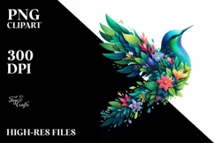 Abstract Vibrant Watercolor Bird with Flowers JPEG Product Image 1