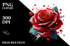 Red Rose with Golden Insertions PNG Product Image 2