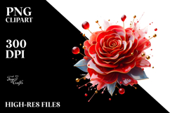 Red Rose with Golden Insertions PNG Product Image 2