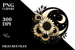 Retro Half Moon with Sunflowers PNG Product Image 2
