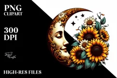 Retro Half Moon with Sunflowers PNG Product Image 3