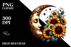 Retro Half Moon with Sunflowers PNG Product Image 2