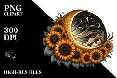 Retro Moon with Sunflowers PNG Product Image 2