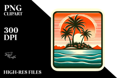 Retro Tropical Island Sunset, Clipart PNG Product Image 2