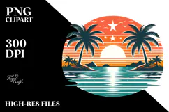 Retro Tropical Island Sunset PNG Product Image 2