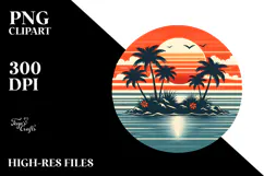 Retro Tropical Island Sunset Tshirt PNG Product Image 2