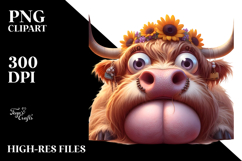 Whimsical Highland Cow with Flower Crown PNG Product Image 2