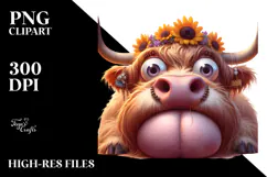 Whimsical Highland Cow with Flower Crown PNG Product Image 2