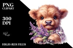 Cute Watercolor Baby Highland Cow Clipart Product Image 1