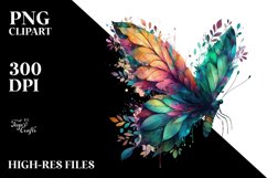 Abstract Vibrant Watercolor Butterfly with Leaves and Product Image 3