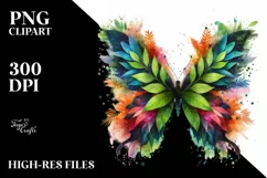 Abstract Vibrant Watercolor Butterfly with Leaves and Product Image 1