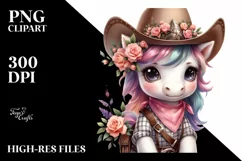 Unicorn Cowboy Flower Clipart | Sublimation Product Image 3