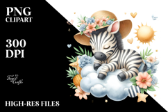 Cute Baby Zebra Sleeping on Cloud | Sublimation | Clipart Product Image 2