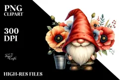 Gnome with Poppy Floral Frame PNG Product Image 2
