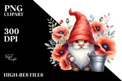 Cute Gnome with Big Hat and Poppy Frame PNG Product Image 2