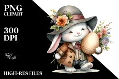Watercolor Happy Bunny with Flower Hat PNG Product Image 2