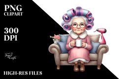 Old Lady Watercolor Character Sitting on a Sofa Product Image 1