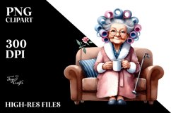 Old Lady Character on Sofa with Mug | Sublimation | Clipart Product Image 3