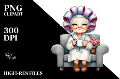 Old Lady Watercolor Character Sitting on a Sofa Product Image 1