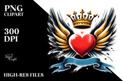 Simple Paintbrush Style Heart Wings Crown PNG Product Image 2