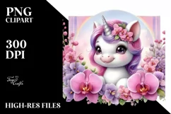 Pastel Unicorn Orchid Frame Art | Sublimation Clipart Product Image 3