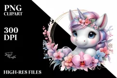 Unicorn and Orchid Frame Art | Sublimation Clipart Product Image 3