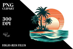 Retro Tropical Island Sunset PNG Product Image 2