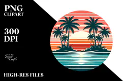 Retro Tropical Island Sunset PNG Product Image 2