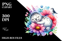 Colorful Baby Seal Sleeping In Flower Product Image 2