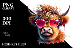 Highland Calf with Heart Sunglasses PNG Product Image 2