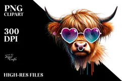 Highland Calf with Heart Sunglasses, PNG Product Image 2