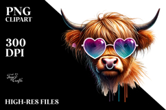 Highland Calf with Heart Sunglasses, PNG Product Image 2