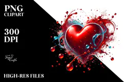 Red Glossy Heart on Splashy Background PNG Product Image 2