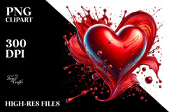 Red Glossy Heart on Splashy Background PNG Product Image 2