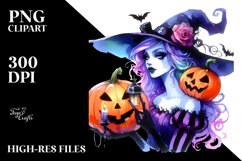 Halloween Witch with Pumpkins | Sublimation Clipart Product Image 1