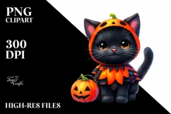 Cute Baby Black Cat Halloween Sublimation Clipart Product Image 3