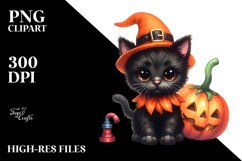 Cute Baby Black Cat Halloween Sublimation Clipart Product Image 3