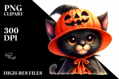 Cute Baby Black Cat Halloween Sublimation Clipart Product Image 3