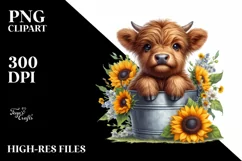 Cute Baby Cow with Sunflower PNG Product Image 3