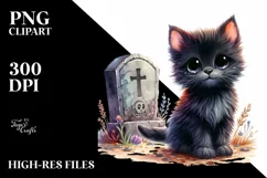 Cute Baby Black Cat Grave Sublimation Clipart Product Image 3