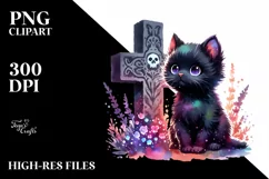 Cute Baby Black Cat Grave Sublimation Clipart Product Image 3