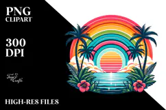 Retro Tropical Rainbow Sunset PNG Product Image 2