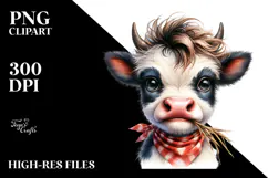 Funny Baby Cow with Hay Straw PNG Product Image 2