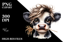 Funny Baby Cow with Cool Hair PNG Product Image 2